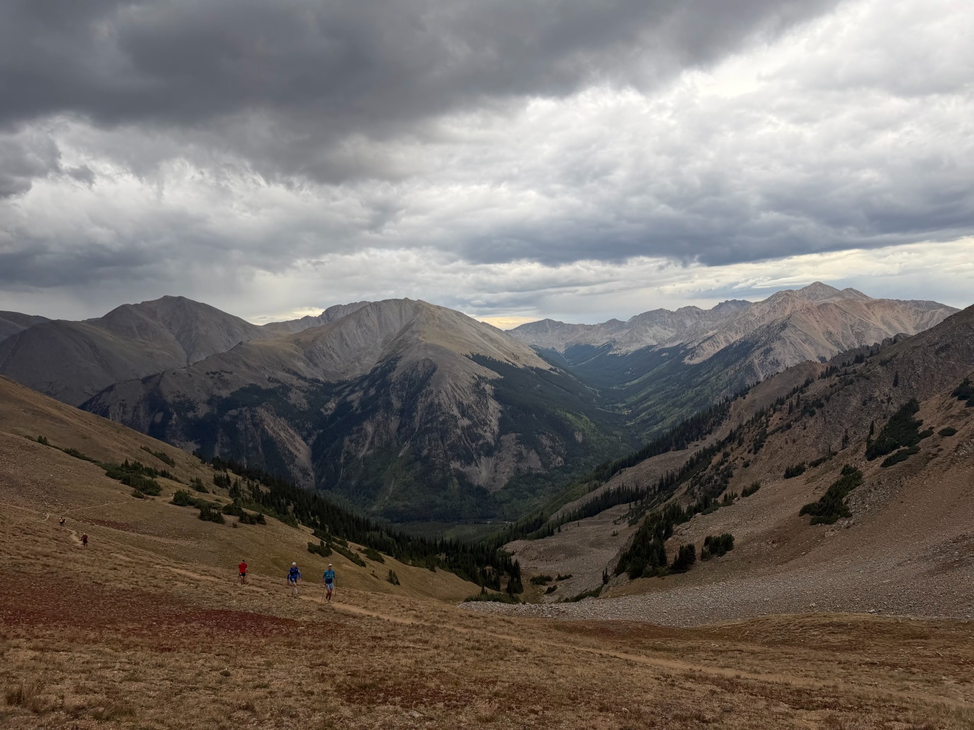 View off the back of Hope Pass, rain in the distance
